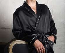 Халат шелковый мужской Luxe Dream Black Line длинный - фото 1